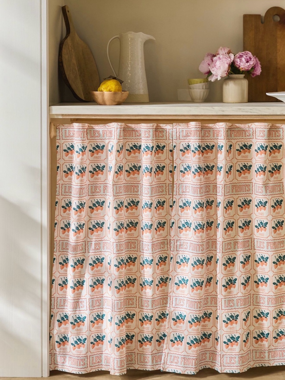 Les Fruits Cotton Woven Cafe Curtains ~Set of 2